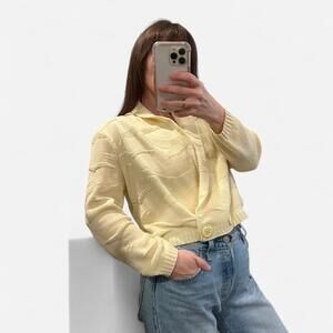 Vintage 90s Yellow Textured Knit Cropped Cardigan